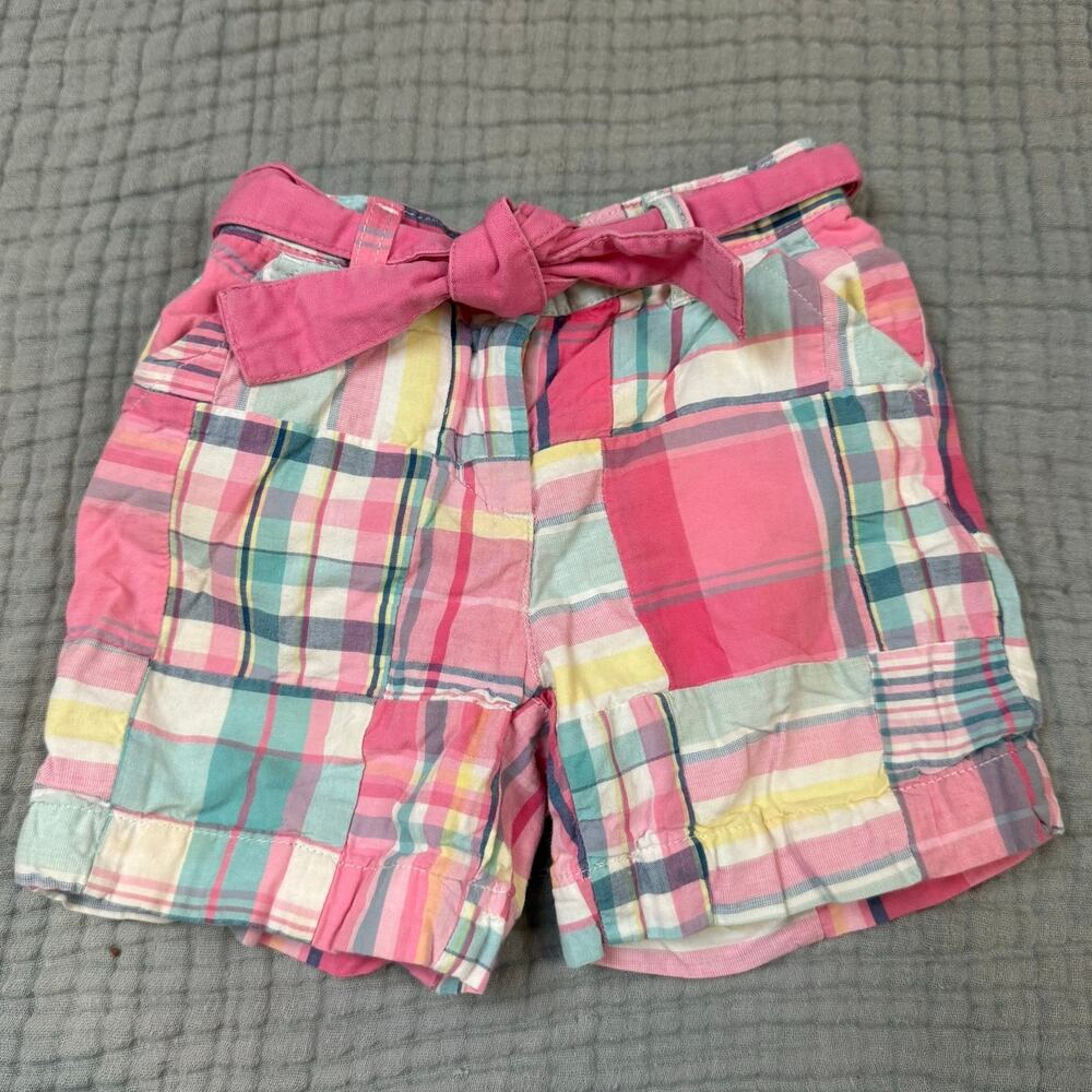 Janie and Jack Pink Madras Shorts Tie Waist Belt Toddler Baby Girl 12-18 Months